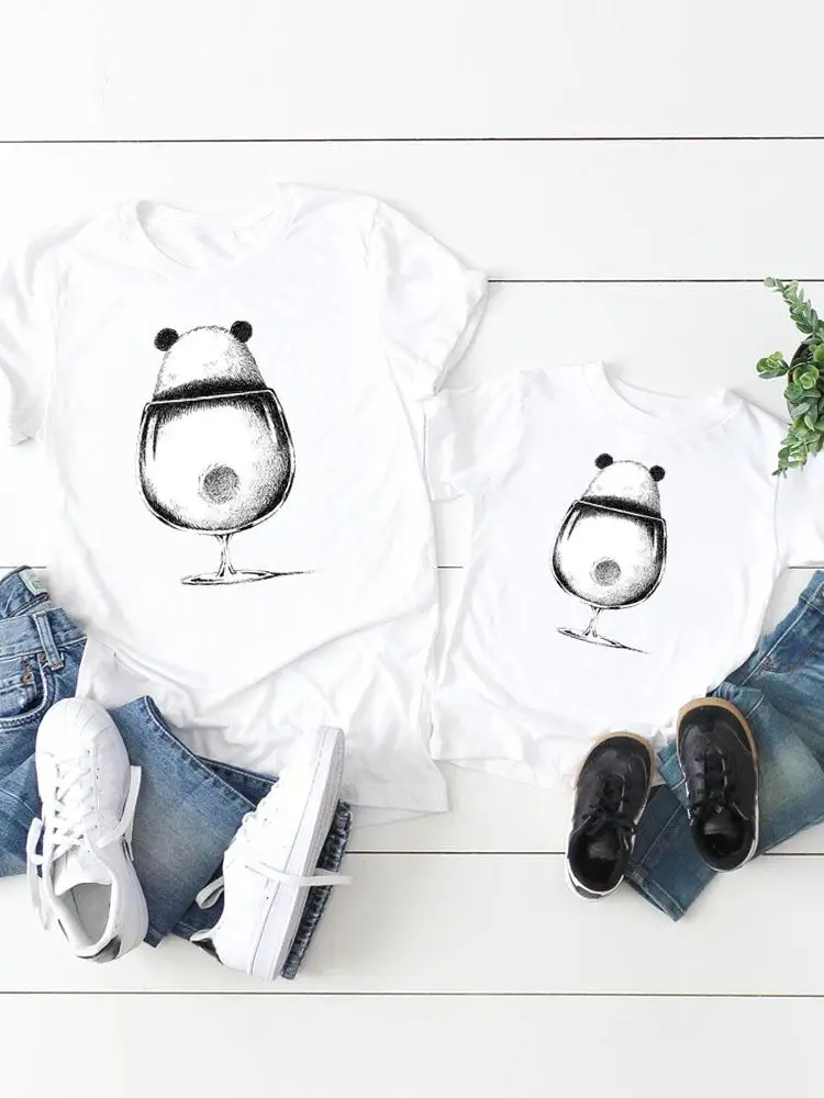 

Family Matching Outfits Panda Trend Cute Women Kid Child Summer Mom Mama Girl Boy Mother Tshirt Tee T-shirt Clothes Clothing