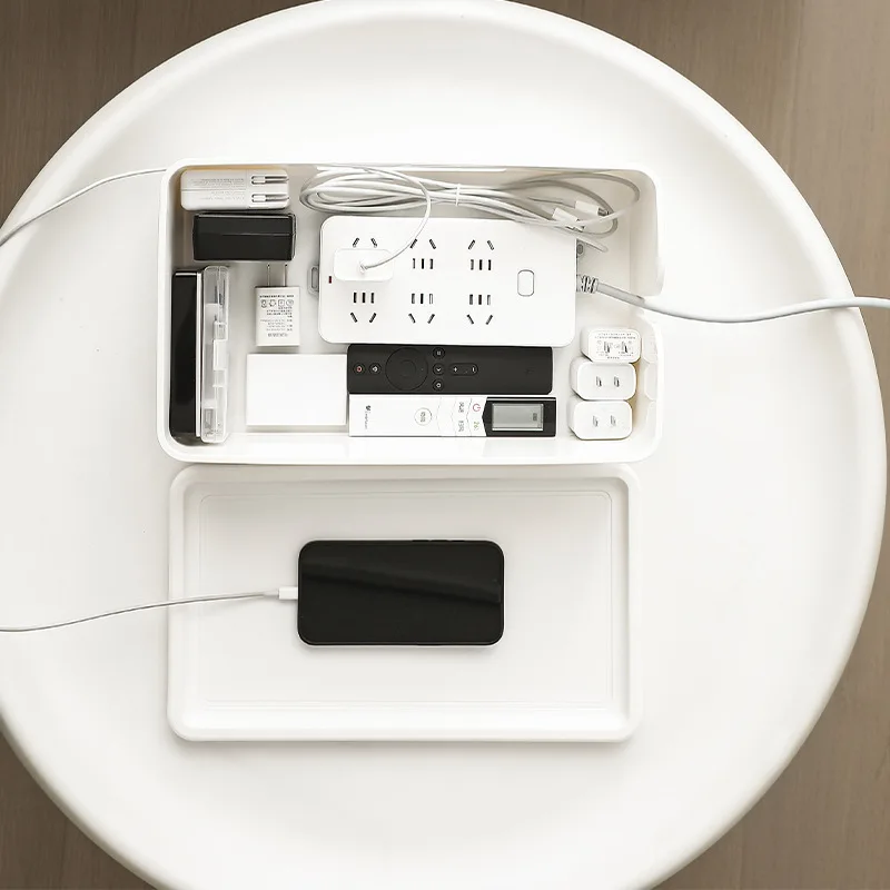 Large Capacity Power Strip Organizer Box with Lid Office Desktop Thickened PP Storage Box Cable Cord Wire Holder