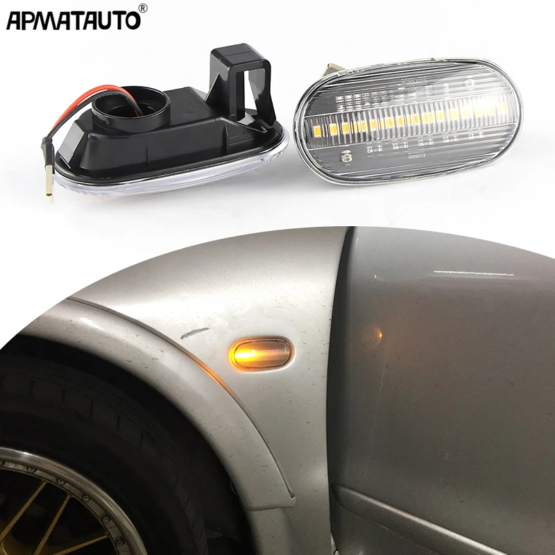 2PCS Dynamic Amber LED Turn Signal Lamp Side Marker Light For Mitsubishi Lancer Pajero Mirag Galant 1998 -2005 Car Accessories