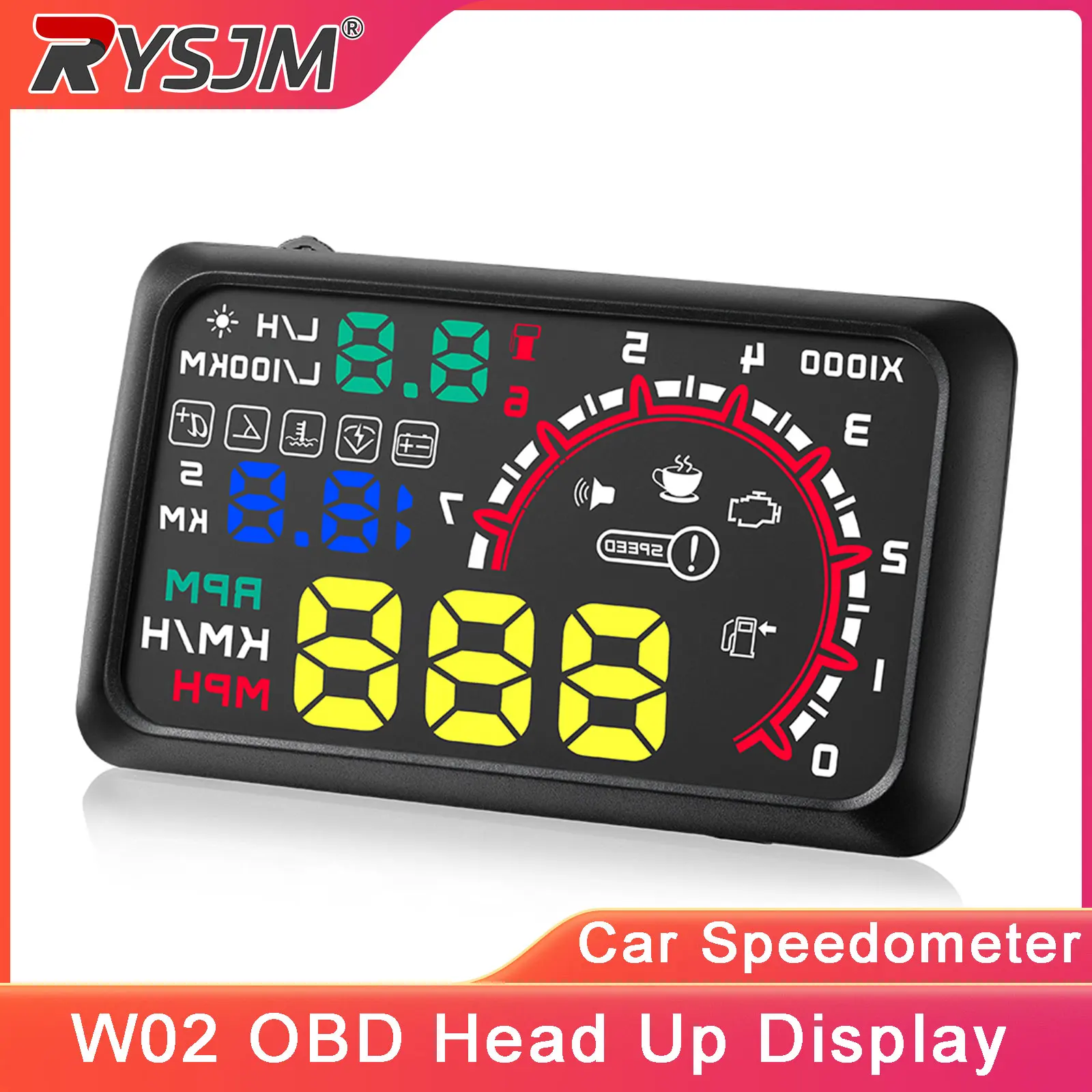 

5.8 Inch LCD Speedometer Display W02 OBD Car HUD Color Font 7K RPM Tachometer Car Speedometer Projection Car OBD2 Head Up Displa