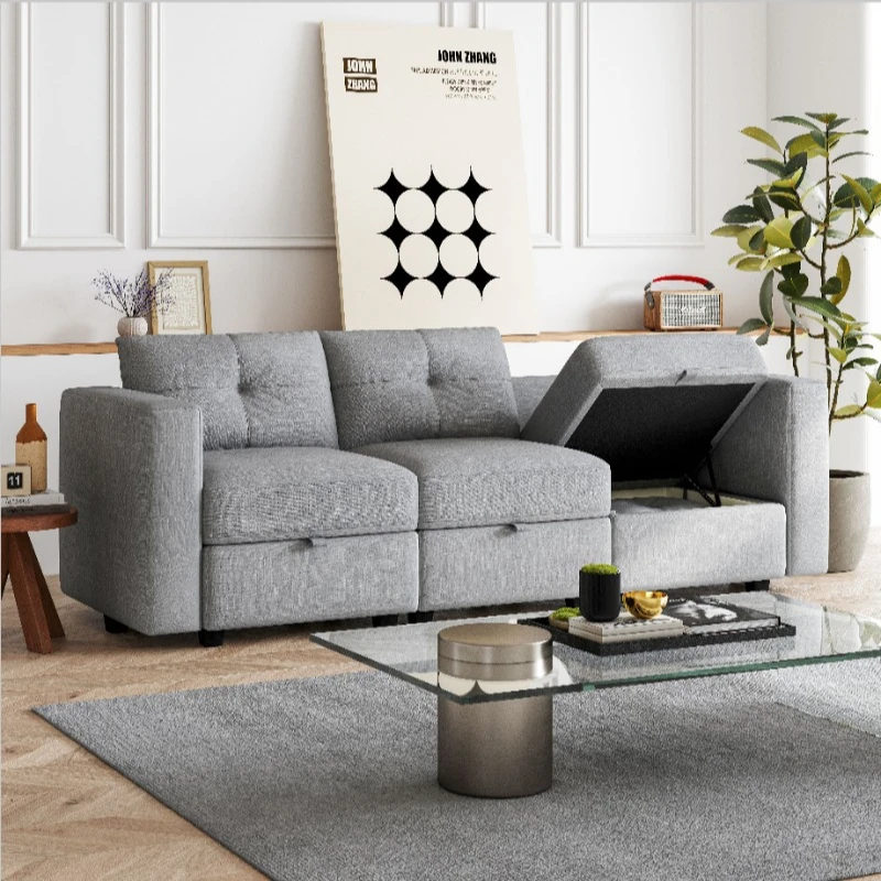 

Upholstered Sectional Sofa With Storage, Sleeper Couches Square Arm Sofa For Living Room, Apartments and Small Space