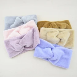 Winter Warm Plush Wide Headbands For Women Soft Fur Woolen Hairbands Cross Knot Knitted Elastic Hair bands Hair Accessories