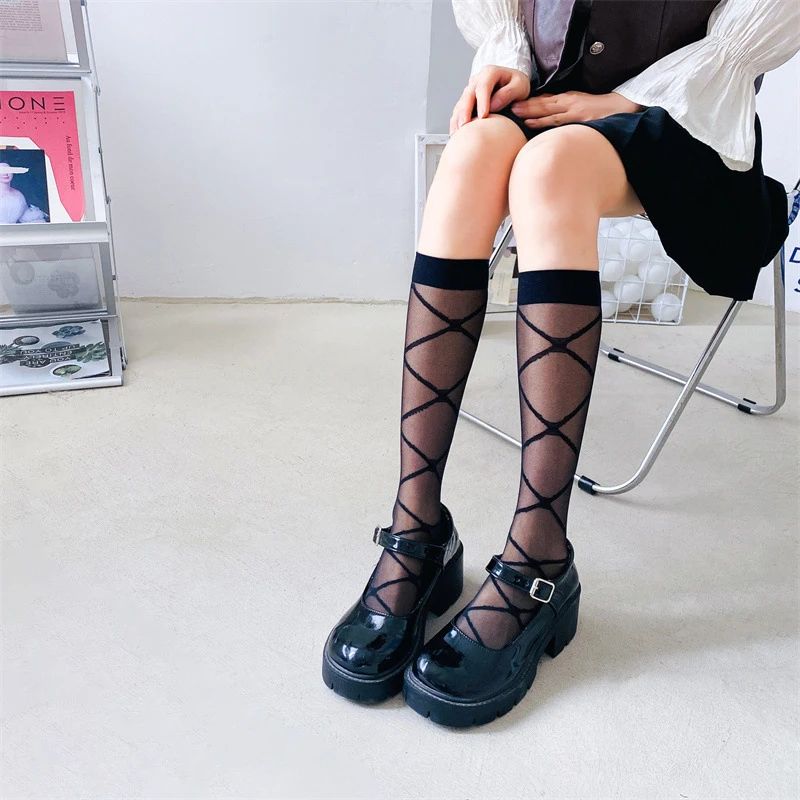 

Women Summer Thin Socks Cute See-Through Lolita Breathable Lovely Stockings Spring Casual Mid-Calf Socks