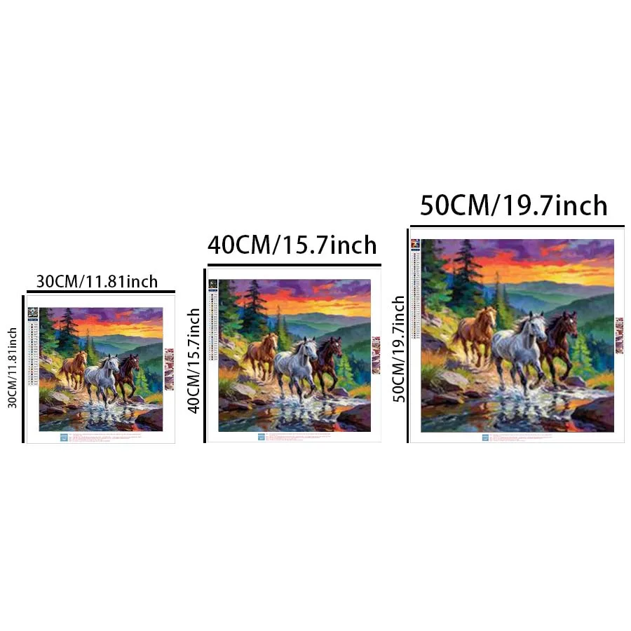 1Pcs, 5D-DIY, Round Diamond Painting Set, Diamond Art, Horse, Stream, Forest, Home Decoration