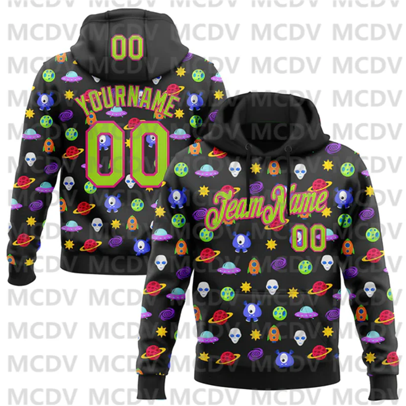 

Custom Black Neon Green-Hot Pink 3D Halloween Sports Pullover Sweatshirt Hoodies