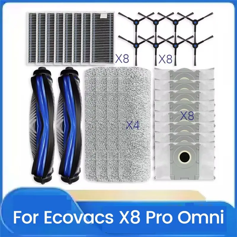 A40Z-30PCS Roller Side Brush Hepa Filter Dust Bag Replacement For Ecovacs Deebot X8 Pro Omni Vacuum Cleaner Spare Parts