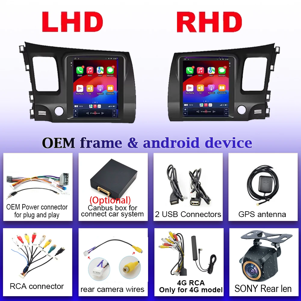Android Carplay For Honda Civic 2005 - 2012 9.7 Inch for tesla style Android Car Multimedia Player Wifi Navigation Touch Display