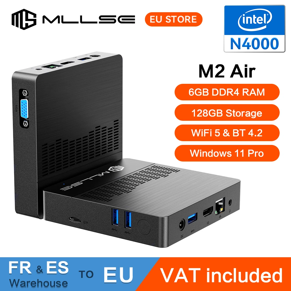 MLLSE M2 Air Mini PC Intel Gemini Lake N4000 6GB RAM 128GB opslag Dual-Band WiFi (2.4G & 5G) BT4.2 Win11 Mini Desktop Computer