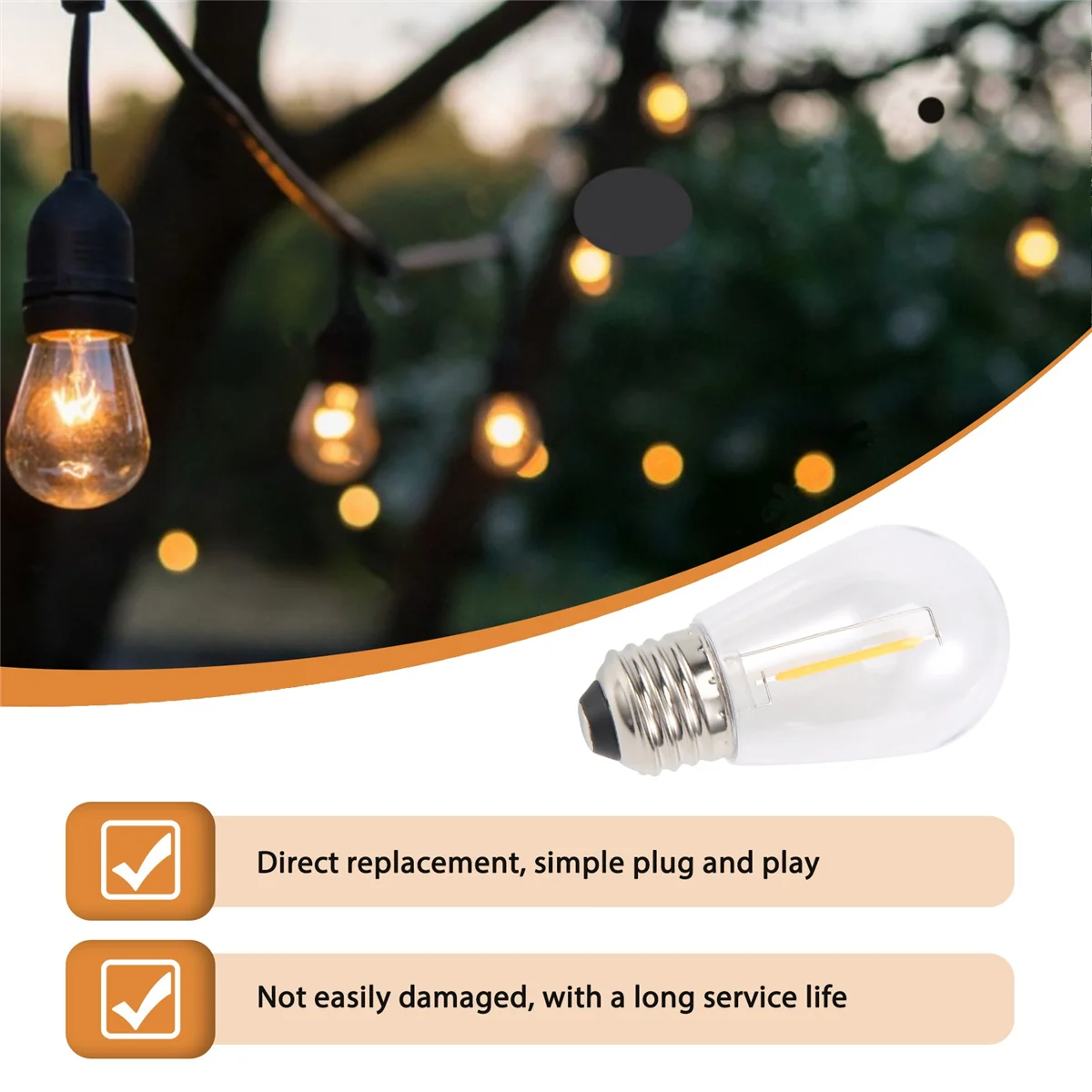 24 Pack 3V LED S14 Replacement Light Bulbs, Shatterproof Outdoor Solar String Light Bulbs, Warm White