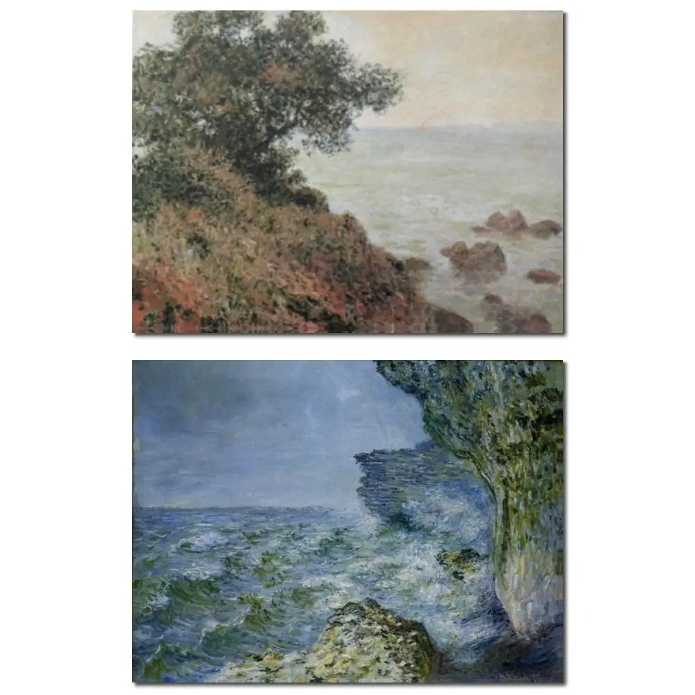 

Extra Large Painting in Oils Claude Monet Sea View Cliffs Handmade Canvas Art Seascape for Bedroom Living Room Wall Decor