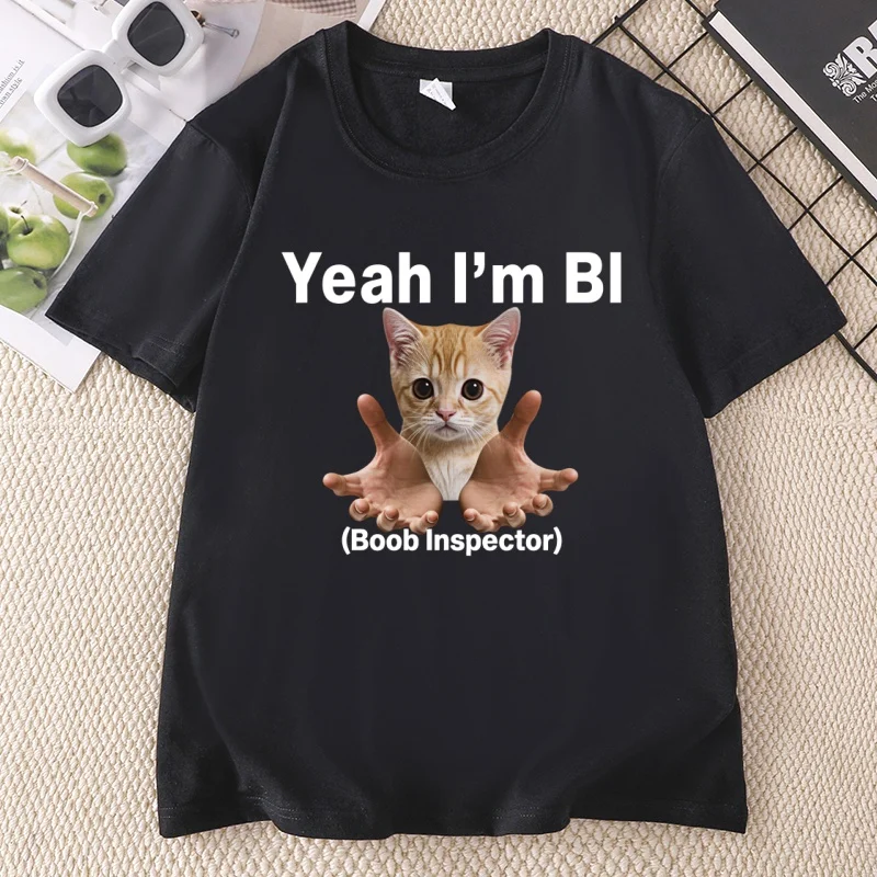 Yeah I'm Bi Boob T-shirt Women Men Funny Cat Meme T-shirts Unisex Clothing Fashion Cotton Short Sleeve Casual T Shirts
