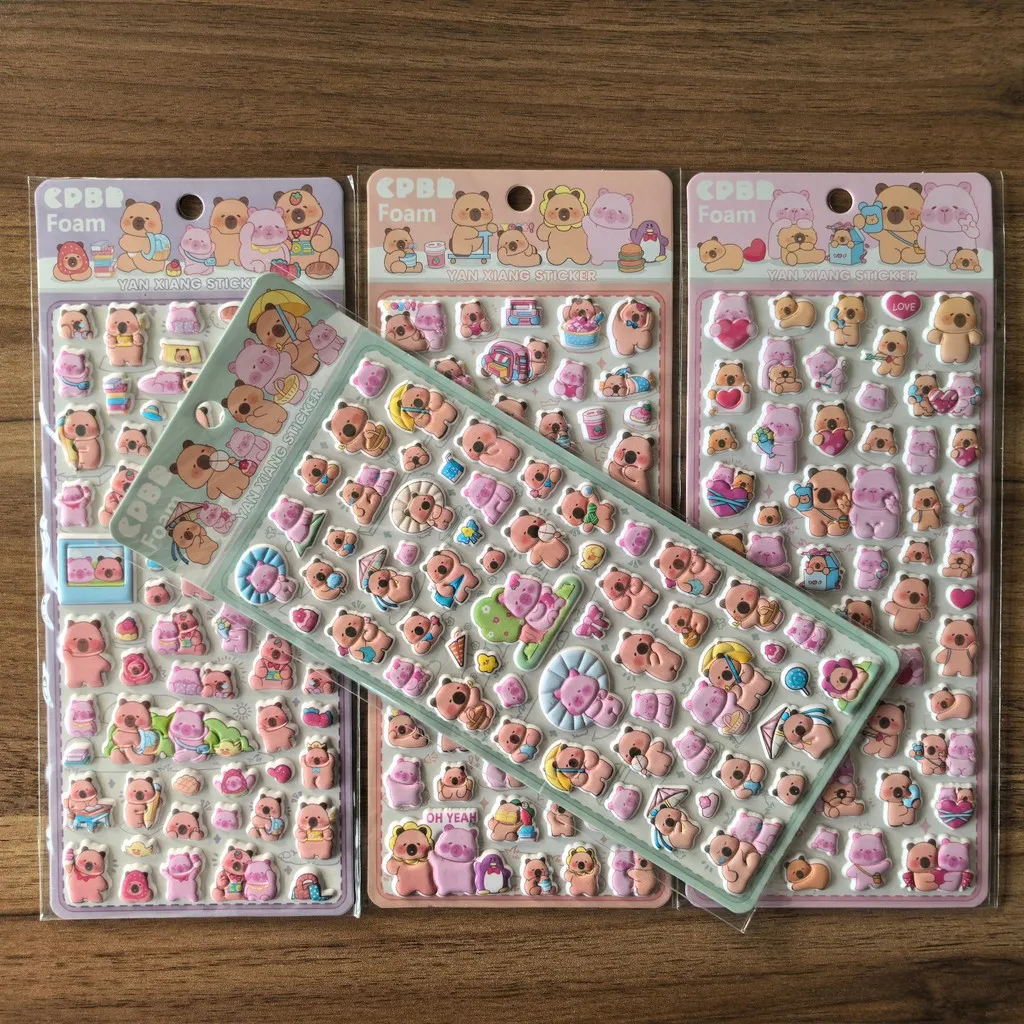 4 أوراق CPBB ملصقات رغوة الدب والخنزير اللطيفة - شارات كرتونية رائعة للحرف اليدوية وأجهزة الكمبيوتر المحمولة وديكور الهدايا متجر AnimeWorlds