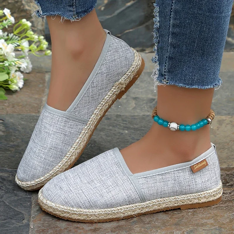 Comfortable Canvas Flat Shoes Women Breathable Non-Slip Espadrille Shoes  2024 Summer Solid Color Shallow Casual Flats