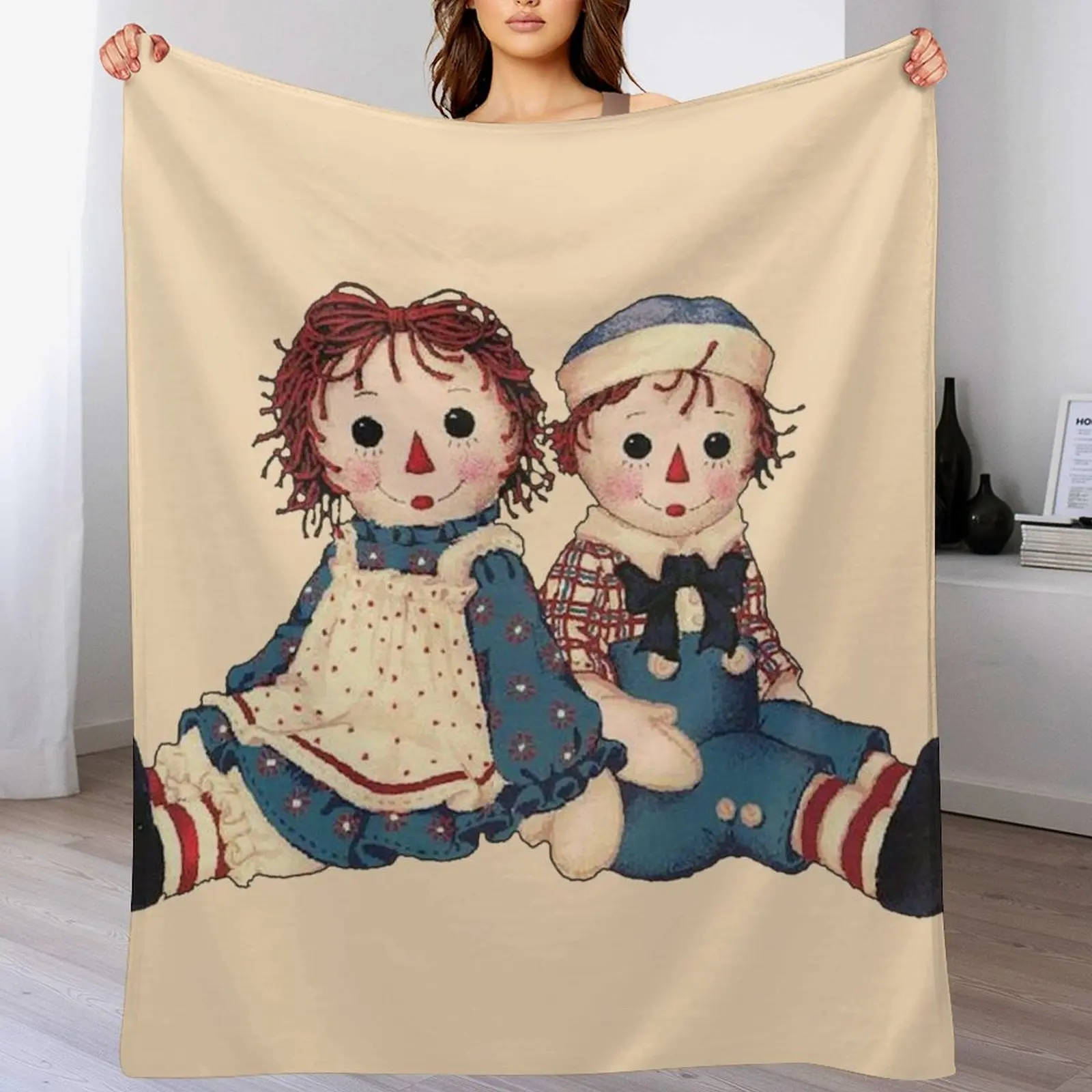 

Raggedy ann and raggedy andy Throw Blanket Furrys Shaggy funny gift Hairy Blankets