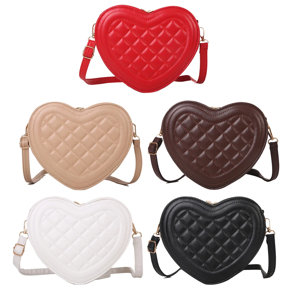 Fashion Love Heart Shaped Shoulder Crossbody Bag Women Rhombic Pattern Leather Chain Totes Designer Handbags Sling Purse