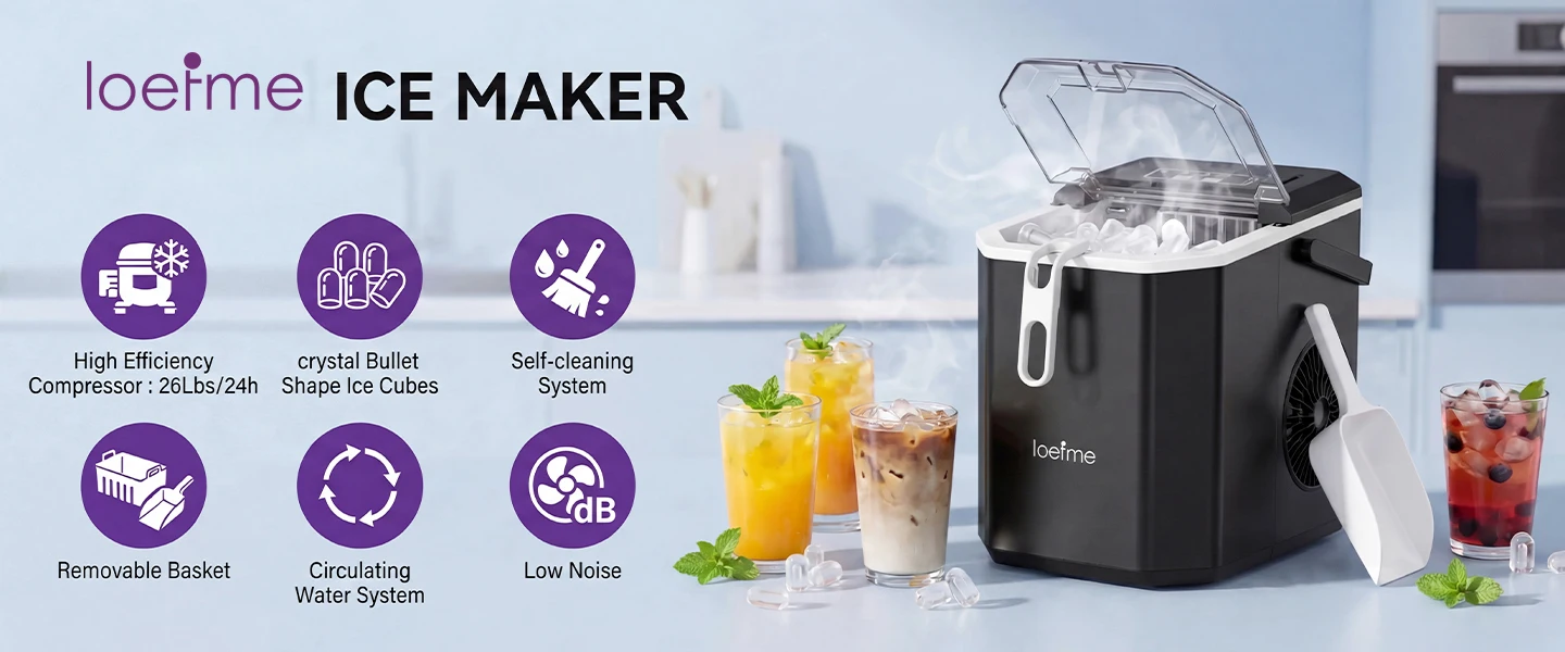 LOEFME 1,2 l tragbare Eismaschine, 12 kg/Tag, 9 Eiswürfel, selbstreinigende Eismaschine mit Eiskorb für Zuhause, Küche, Party, Camping – Detail 1