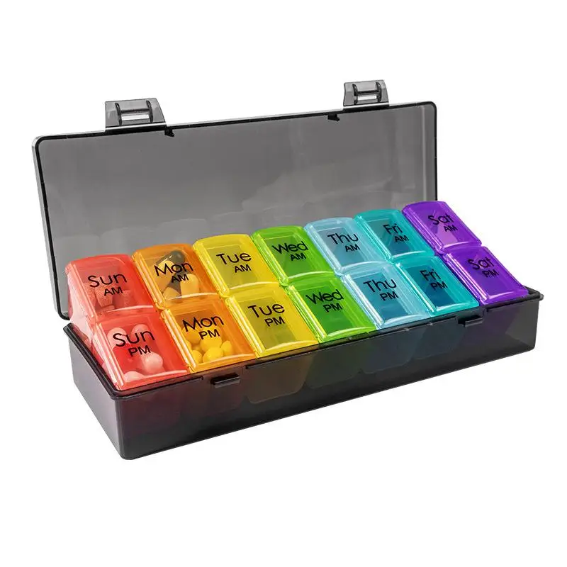

14-Grid Portable Medicine Box Daily Dose Organizer Weeklong Pill Storage Dustproof Transparent Multicolor Compact Medical Case