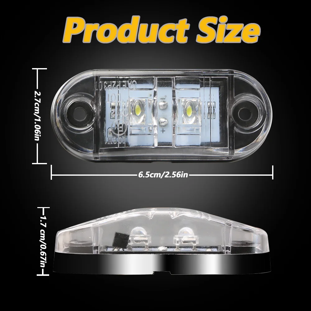 Pair Of White Oval LED Side Marker Lights With Brackets - 12-24V For Trailers & Trucks 11 thumbnail image