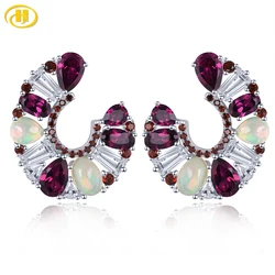 Natural Rhodolite Garnet Opal Sterling Silver Stud Earring 7.8 Carats Genuine Multicolor Gemstone Romantic Fine Jewelrys Design
