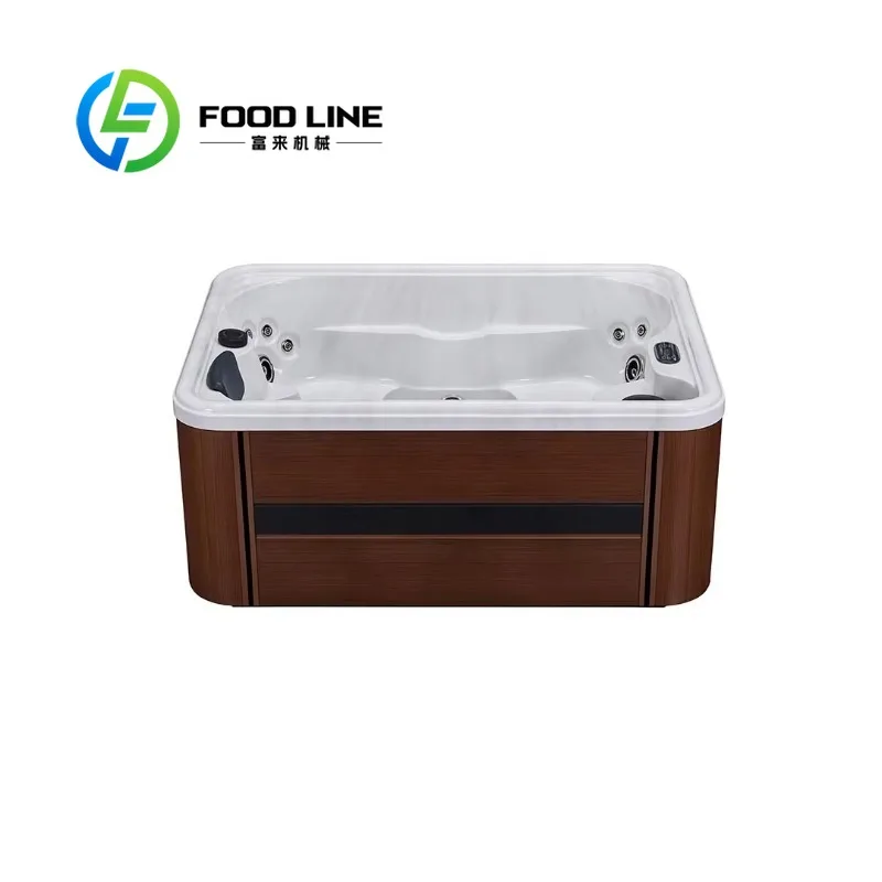 Swim Spa Whirlpool Bathtub 5 Person Outdoor Wooden Deck Sunset Heated White Acrylic Hot Tub Hydrotherapy Jets Ozone UV Light