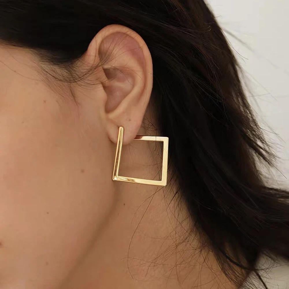 SUMENG Retro Minimalist Square Earrings Irregular Stud  Exaggerated Cold Wind Earring For Women 2024 New Fashion Jewelry