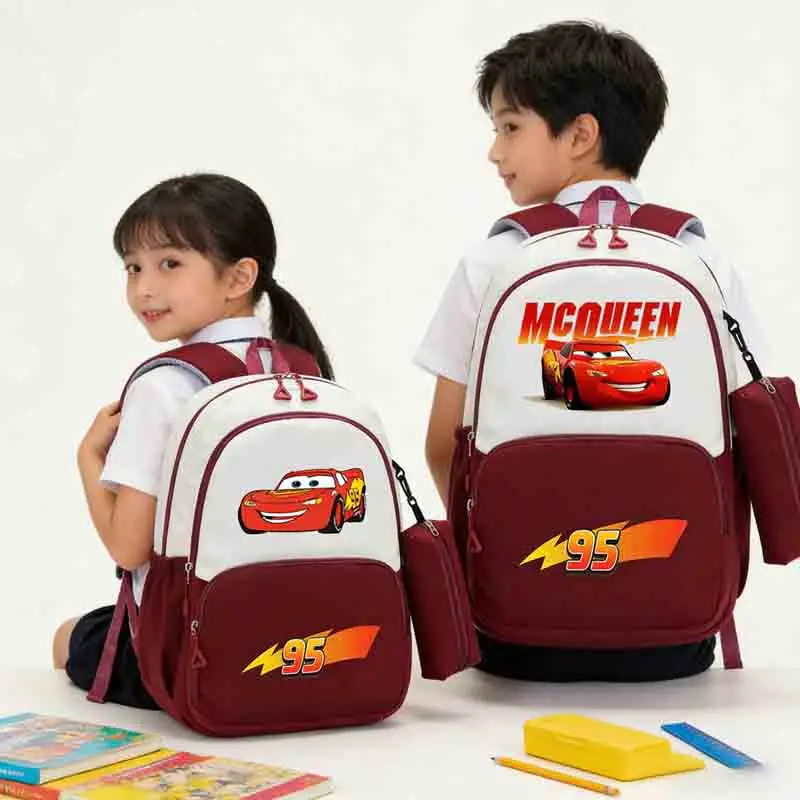 

DISNEY CAR LIGHTNING MCQUEEN Backpacks with Pencil Case boys Bag Pen Pouch Student SchoolBAG Travel Backpack Knapsack