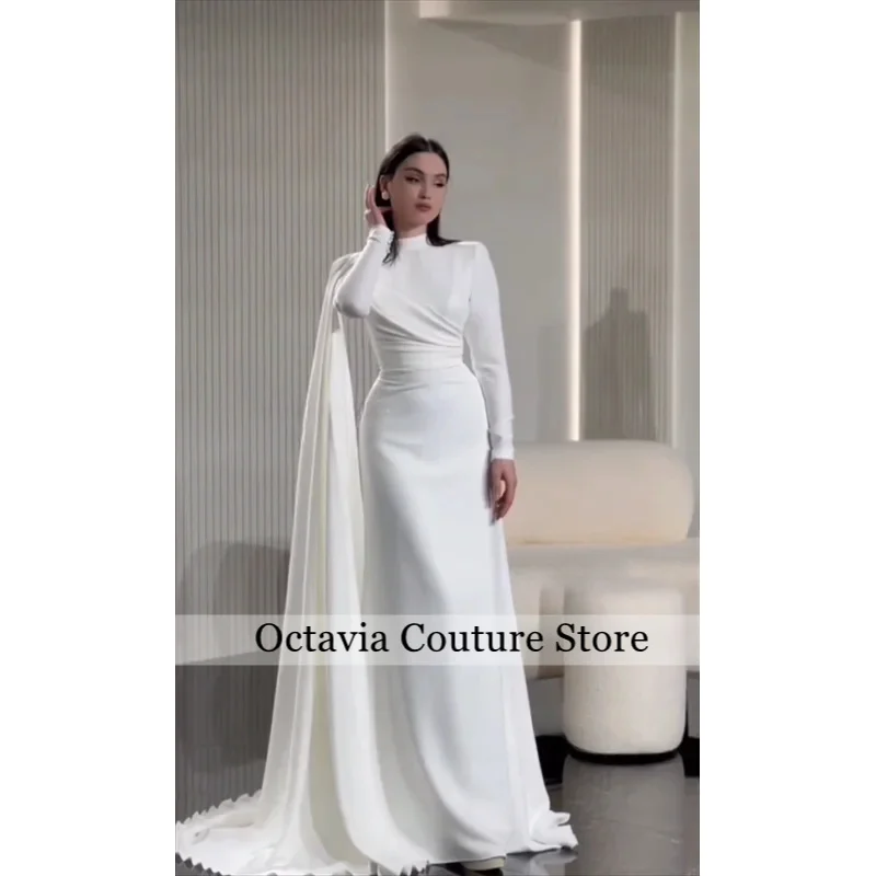 Ivory Crepe Evening Dresses Modest Mermaid Formal Prom Dresses Full Cape Sleeves Floor Length Weddin Gowns 2027 Customized