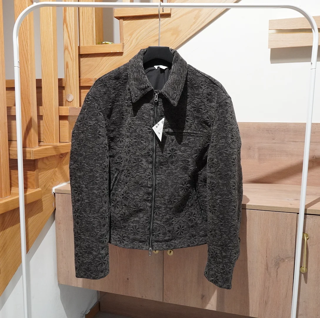 

European and American Fashion Men's Textured Jacquard Retro Lapel Jacket Short Thick Coat