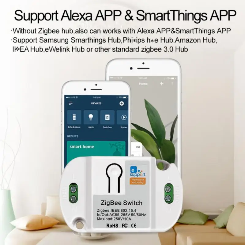 Breaker Module Zigbee Smart 10a App Remote Control Support Alexa Smartthings Ewelink Switch Wireless Switch Smart Switch