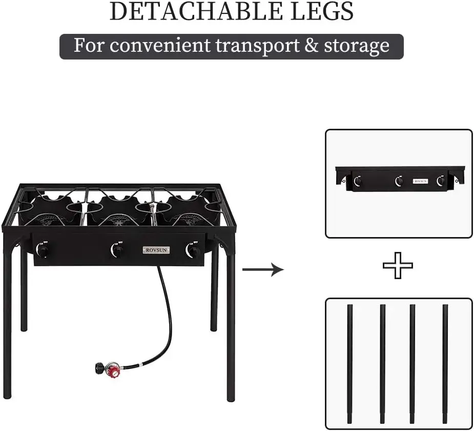 Burner Outdoor Portable Propane Stove Gas Cooker, Heavy Duty Iron Cast Patio Burner with Detachable Stand Legs