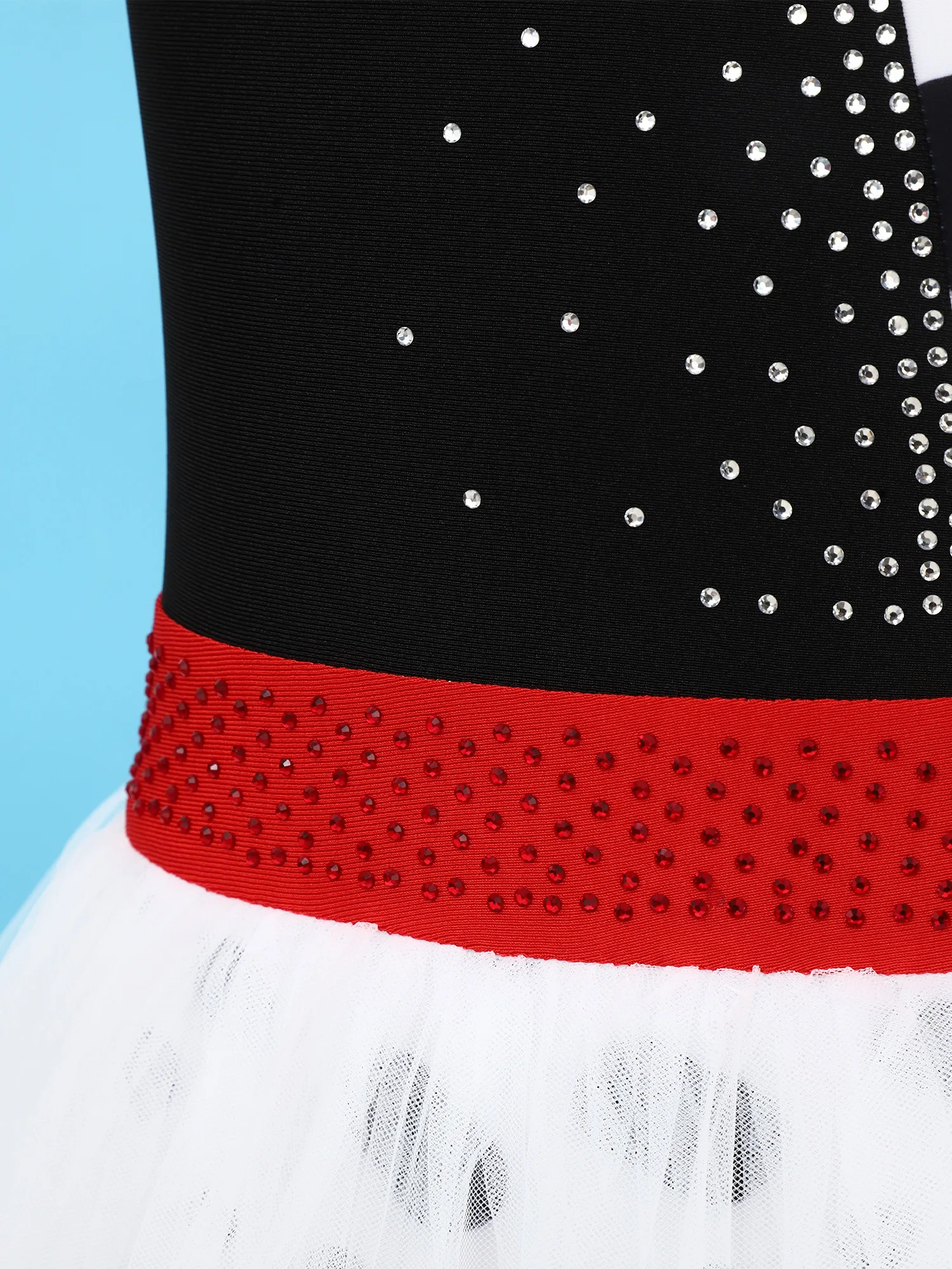 

Ballet Tutu Dress Matching Choker Rhinestones Tulle Hem Buttoned Crotch Bodysuit Dress for Halloween Dalmatians Cosplay Costume