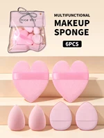 6Pcs Heart Shape Makeup Puff Set Dry Wet Dual Use Makeup Sponge Foundation Powder Puff With Storage Bag Cosmetic Makeup Tools 2