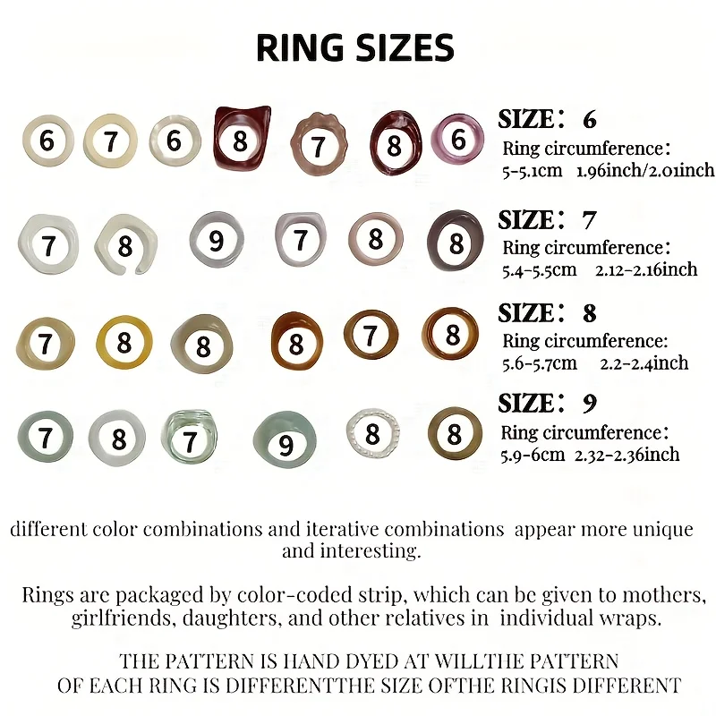 25 piece Bohemian retro style acrylic resin gold foil ring set for women with dopamine personality and unique design, wide face