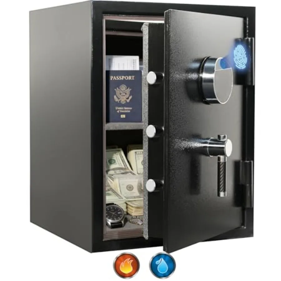 

Home fireproof safe: steel, black, biometric waterproof for documents, cash, valuables4.5 cu ft, heavy duty, solid metal handle