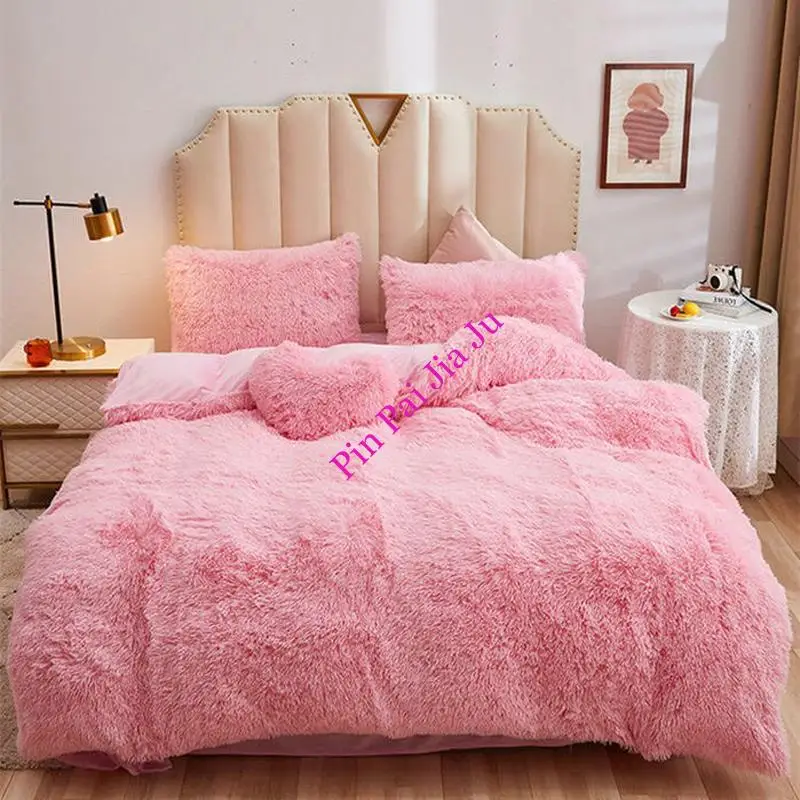 1PCS Winter warm plush duvet cover pink mink velve+fluffy flannel quilt cover 220x240 king size luxury double bed bedding