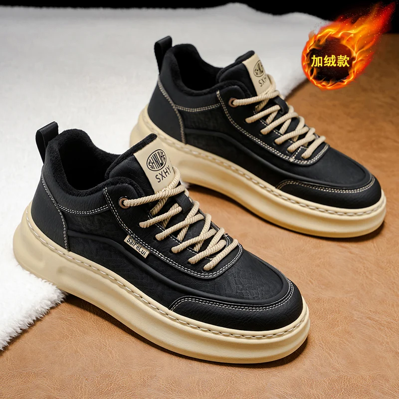 

Men's White Sneakers 2025 New Arrival Fashionable Casual Shoes Durable Anti-slip Thick-soled Elevator Comfortable Breathable Eas