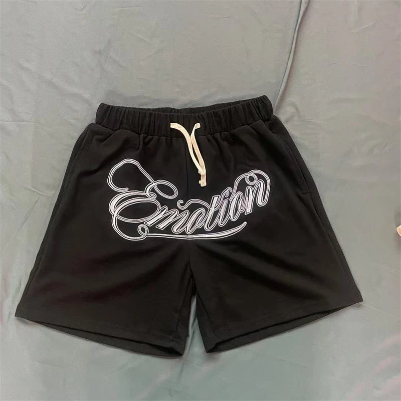 

Черные мужские шорты из чистого хлопка MIXED EMOTION с вышитым логотипом и надписью, женские повседневные шорты