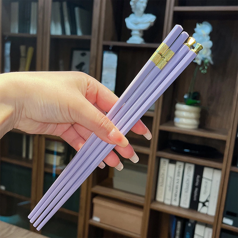 5Pairs New Purple Chopsticks Set Durable Simple Alloy Chopsticks Anti Slip Sushi Chopstick Reusable Separate Dining Dinnerware view 6