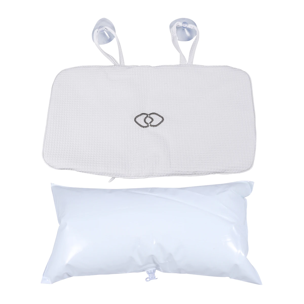 

2pc Bath Pillow Pvc Air Bags Anti-Slip Bathtub Cushion Spa Bathing Support Head Neck Relaxation Mesh Texture Suction Cups White