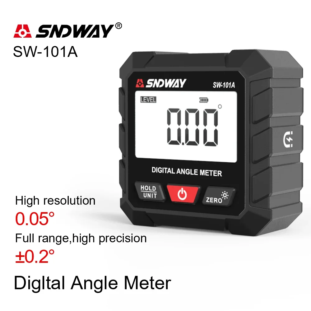 SNDWAY Digital Display Inclination Box Precision Measurement 4x90 Angle Slope Protractor Inclinometer Angle Meter SW101A