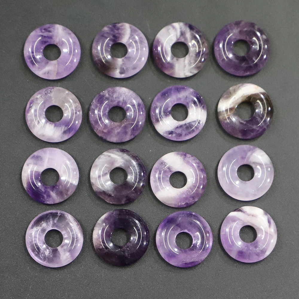 12pcs/lot 18MM New Natural Stone Safety Button Pendants Quartz Crystal Amethyst Donut Charms Diy Jewelry Necklace Accessories