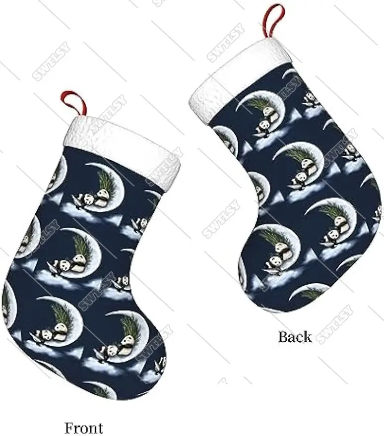 Panda and Moon Printed Reversible Christmas Stocking, Charming Stocking Stocking Large Christmas Stocking Measures