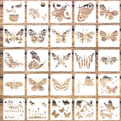 YOMDID 25pcs Butterfly Series Painting Template Hollowed Pattern DIY Drawing Tool Coffee Biscuit Decor Mold Art Supplies Stencil
