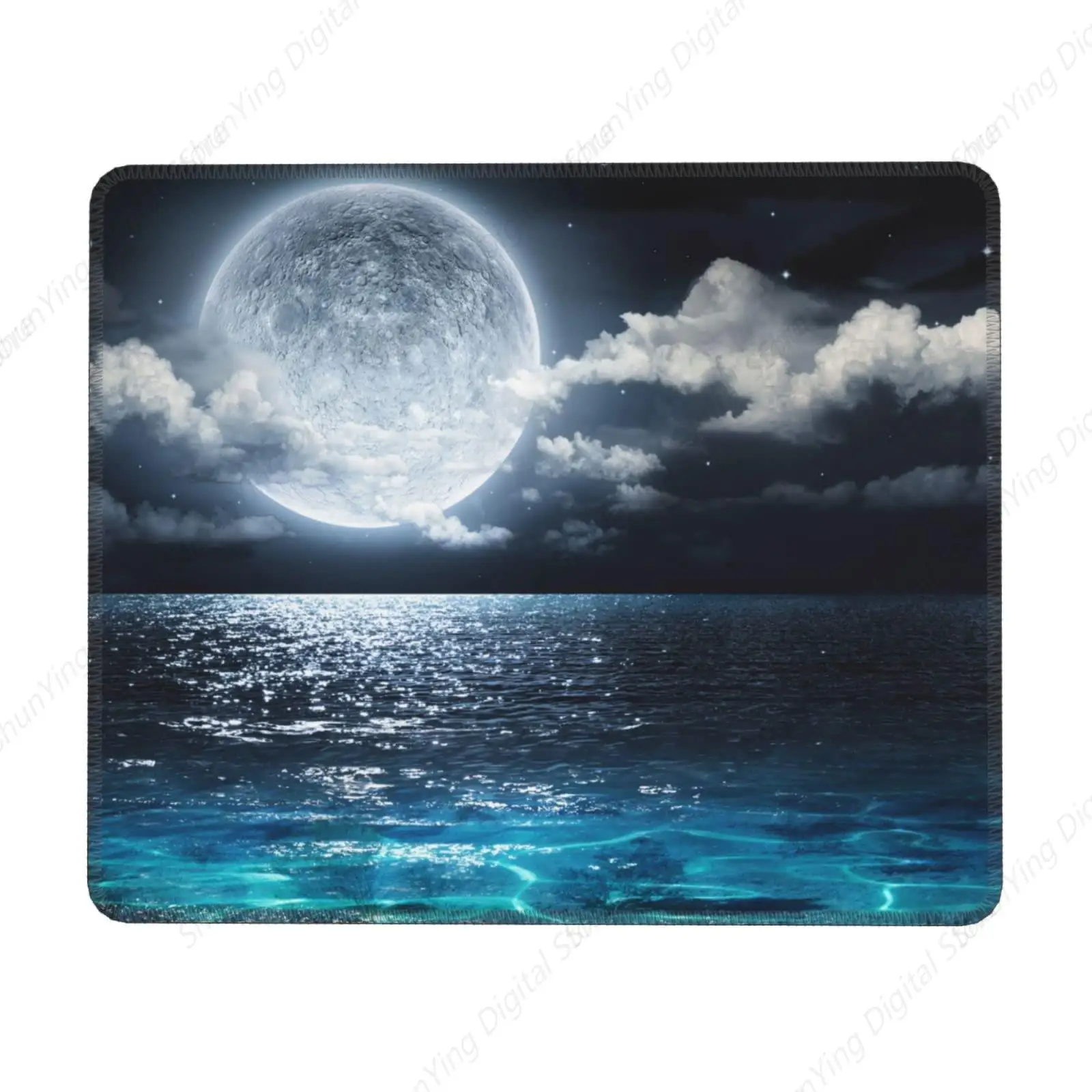 Moon Ocean Printed Gaming Mouse Pad Square Waterproof And Anti Slip Rubber Office Laptop Landscape Mouse Pad 8.6 X 7 Inch