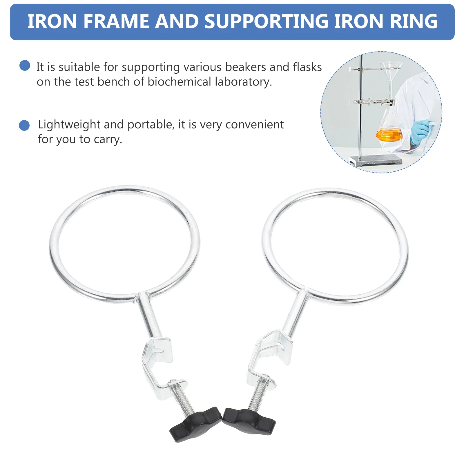 2 Pcs Hoop Support for Beakers and Flasks Sturdy Ring Closed Extension Iron Laboratory Experiment Rings