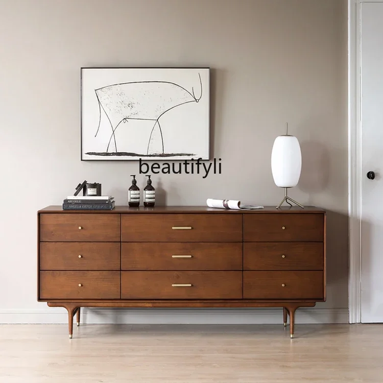 

3 Nordic Boxwood Sideboard Cabinet Solid Wood Metal J Simple Modern Nine-Drawer Cabinet Storage Side Cabinet Living Room Bedr