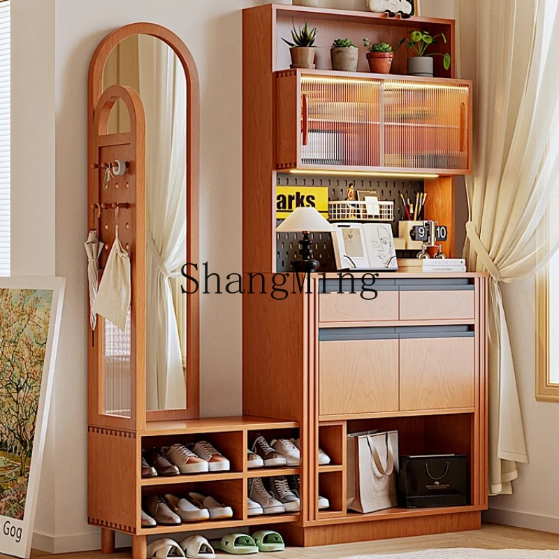

ZYY full-body mirror coat rack integrated door solid wood porch cabinet living room cherry wood partition cabinet