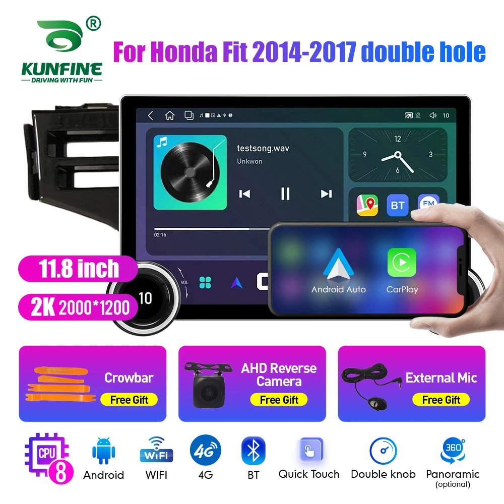 11.8 Inch 2K Double Knobs 2 Din Car Radio For Honda Fit 2014-2017 Car Radio DVD Multimedia Video Player Android Auto Carplay