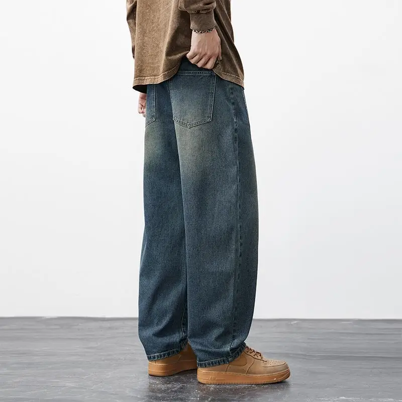Autumn and Winter 2026 Blue Jeans Popular Autumn Retro Washing Wide-leg Jeans Men's Loose Baggy Denim Scimitar Work Pants