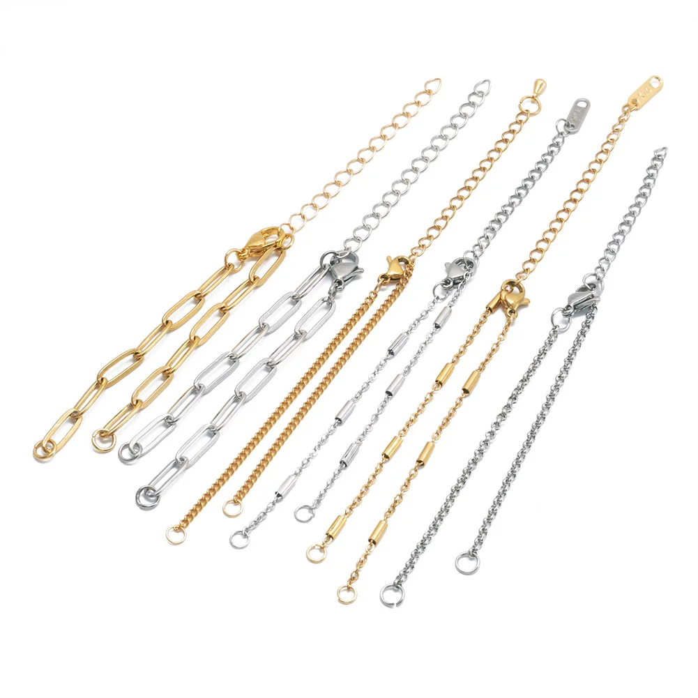 12pcs Stainless Steel Link Chain Bracelet Mixed Style Bracelet Makings fir for Connector Charms 14.5~16.5cm inner diameter